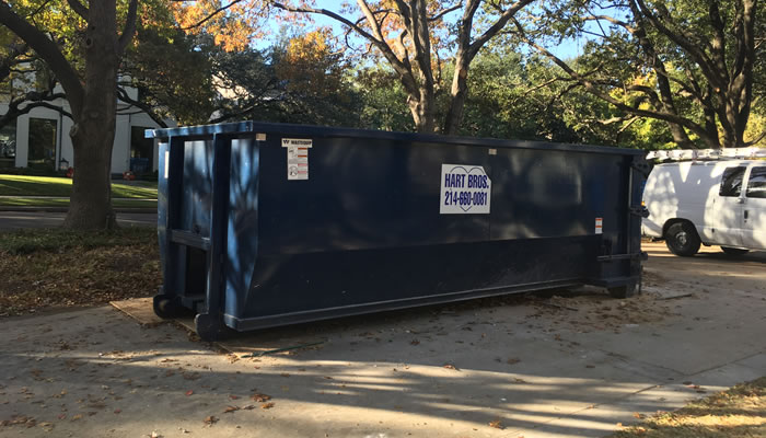 rental dumpster in residential neighborhood